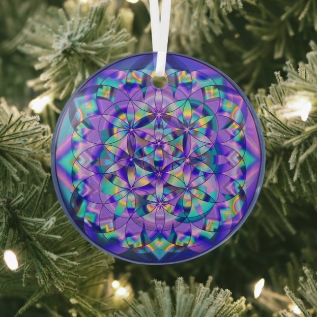 Blume des Lebens blau~ Ornament Aus Glas (InSitu)