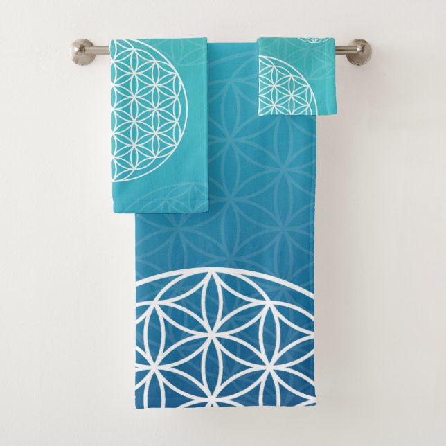 Blume des Lebens blau / türkis Badhandtuch Set (Insitu)