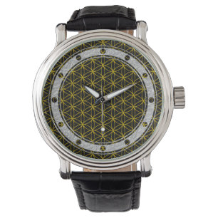 Blume des Lebens / Blume des Lebens - goldenes Mus Armbanduhr