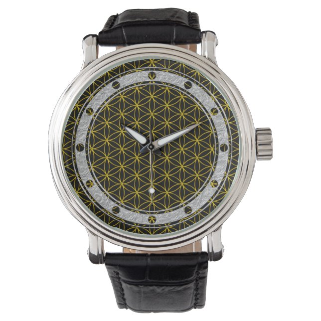 Blume des Lebens / Blume des Lebens - goldenes Mus Armbanduhr (Vorderseite)