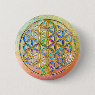 Blume des Lebens / Blume des Lebens - goldfarbig Button