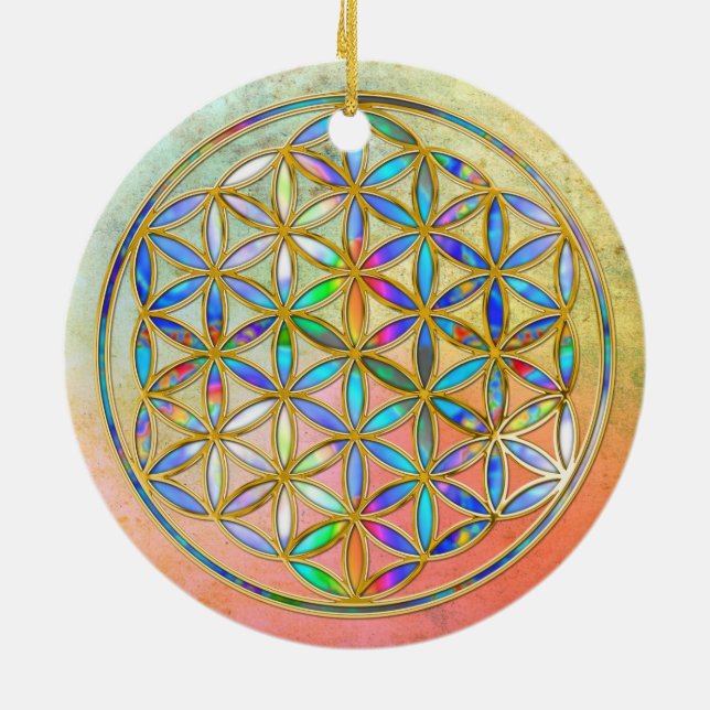 Blume des Lebens / Blume des Lebens - goldfarbig Keramikornament (Hinten)