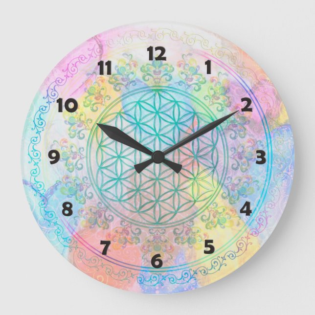 Blume des Lebens / Blume des Lebens - Liebe Herz Große Wanduhr (Vorderseite)
