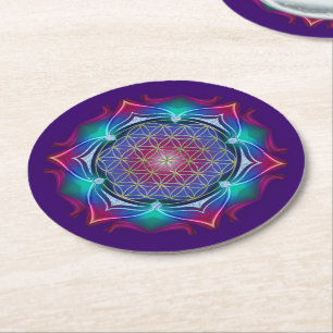 Blume des Lebens / Blume des Lebens - Mandala IV Runder Pappuntersetzer