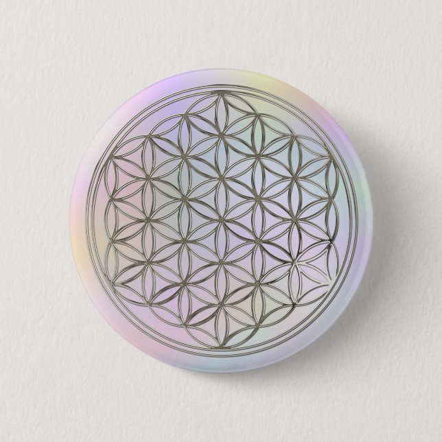 Blume des Lebens / Blume des Lebens | Silberpastel Button (Vorderseite)