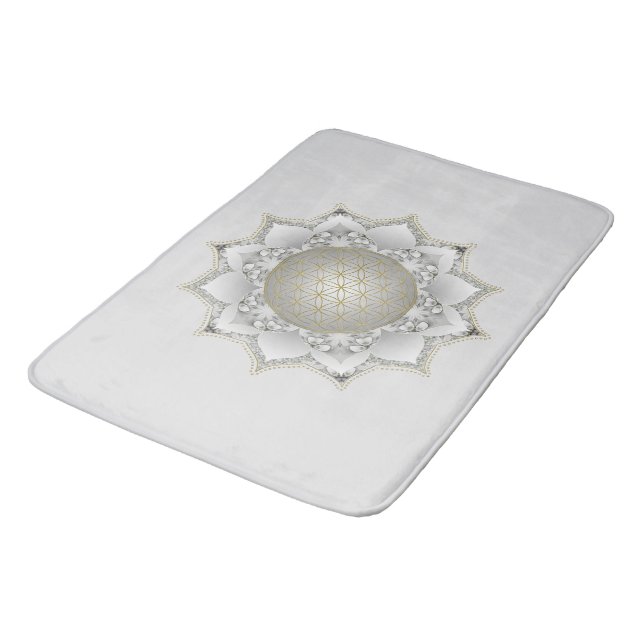 Blume des Lebens - Blüten Mandala 1 Badematte (Schrägansicht)