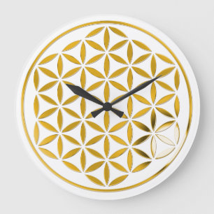 BLUME DES LEBENS - Briefmarke - Gold / Blume des L Große Wanduhr