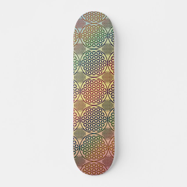 Blume des Lebens - Briefmarke Grunge Muster 1 Skateboard (Vorne)