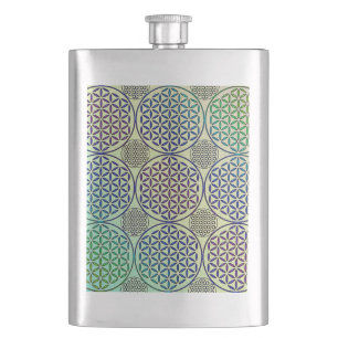Blume des Lebens - Briefmarke Grunge Muster 2 Flachmann