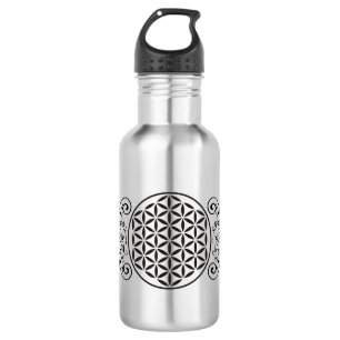 Blume des Lebens - Briefmarke - Ornamente schwarz  Trinkflasche