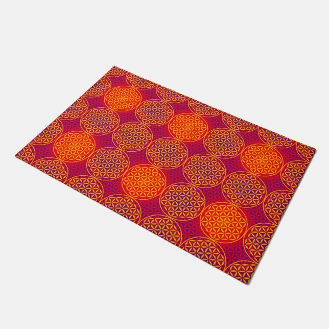 Blume des Lebens - Briefmarkenmuster - orange Rosa Fußmatte (Schrägansicht)