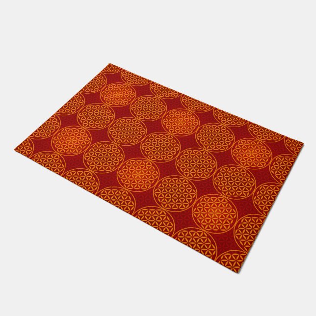 Blume des Lebens - Briefmarkenmuster - orange Rot Fußmatte (Schrägansicht)