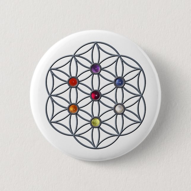 Blume des Lebens Chakras Gemstone Button (Vorderseite)