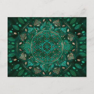 Blume des Lebens Dot Art Malachitgold Postkarte