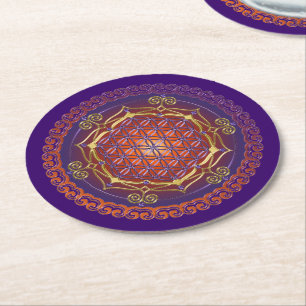 Blume des Lebens / Flower Of Life - Ornament Runder Pappuntersetzer