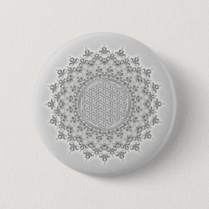 Blume des Lebens - Fraktal Mandala grau Button