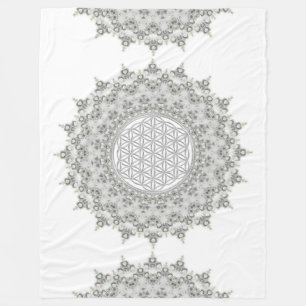Blume des Lebens - Fraktal Mandala grau Fleecedecke