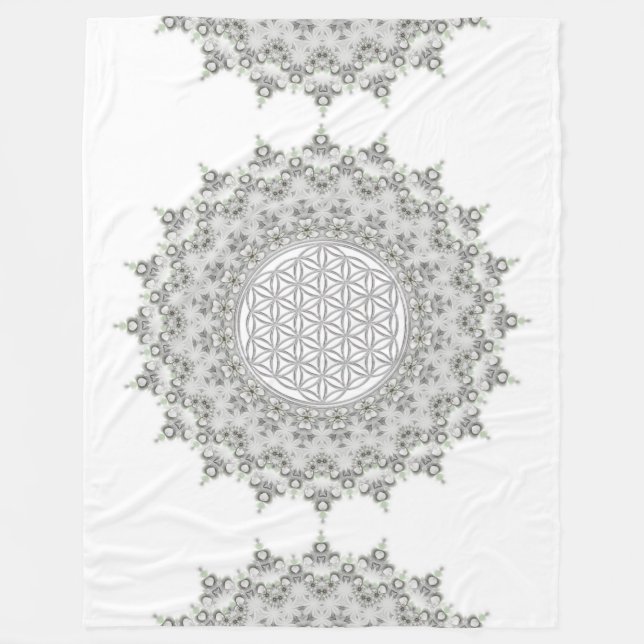 Blume des Lebens - Fraktal Mandala grau Fleecedecke (Vorderseite)