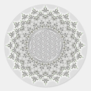 Blume des Lebens - Fraktal Mandala grau Runder Aufkleber