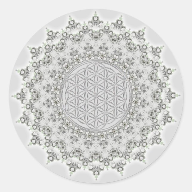 Blume des Lebens - Fraktal Mandala grau Runder Aufkleber (Vorderseite)