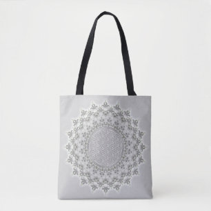 Blume des Lebens - Fraktal Mandala grau Tasche