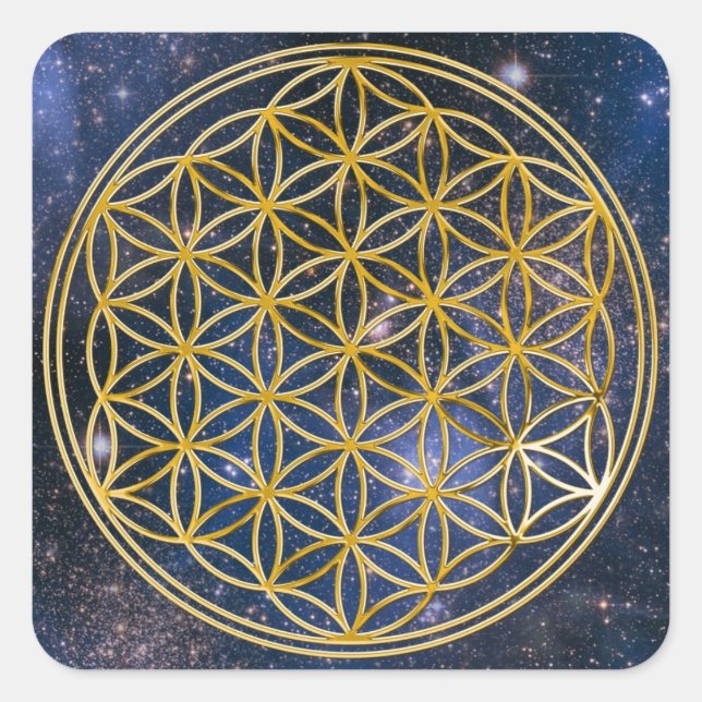 Blume des Lebens - Galaxie Quadratischer Aufkleber (Vorderseite)
