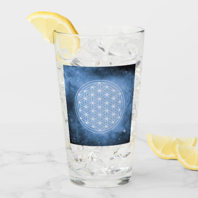 Blume des Lebens, geometrisch heilig, Chakra,zen Glas (Vorderseite Ice)