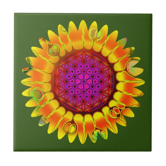 Blume des Lebens - geometrisches Blossom 4 Fliese (Vorderseite)