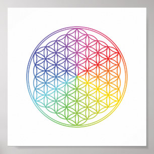 Blume des Lebens - geometrisches Muster - Regenbog Poster