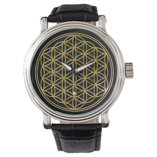 Blume des Lebens - Gold Armbanduhr (Vorderseite)