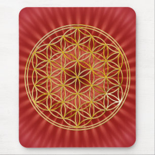 Blume des Lebens / gold big red radial BG Mousepad