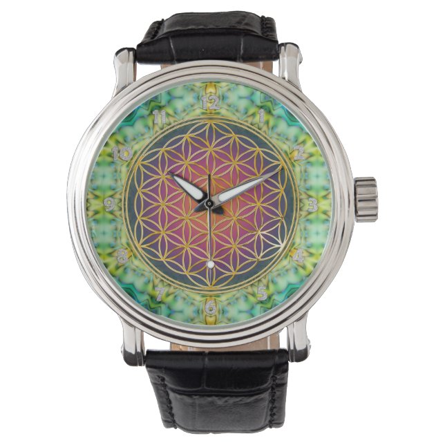 Blume des Lebens - Gold - Fraktal 2 Armbanduhr (Vorderseite)