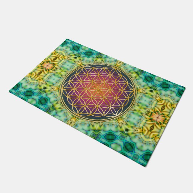 Blume des Lebens - Gold - Fraktal 2 Fußmatte (Schrägansicht)