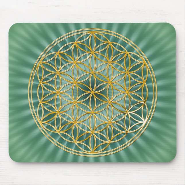 Blume des Lebens | Gold, groß, grün Mousepad (Vorne)