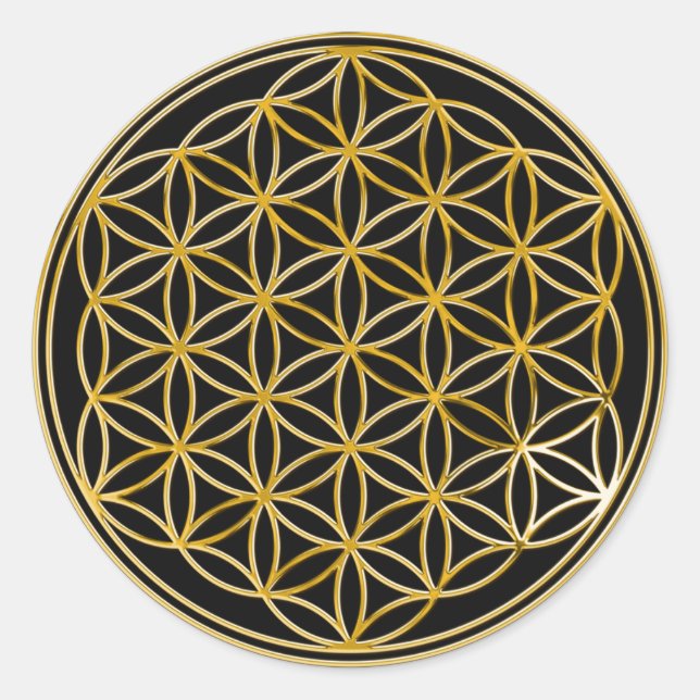 Blume des Lebens | Gold, klein | schwarz Runder Aufkleber (Vorderseite)