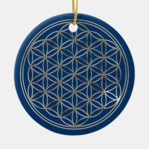 BLUME DES LEBENS - Gold + Silber / Blau + Rot Keramikornament