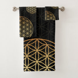 Blume des Lebens, Gold und Schwarz Badhandtuch Set