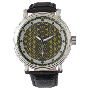 Blume des Lebens - goldenes Muster Armbanduhr