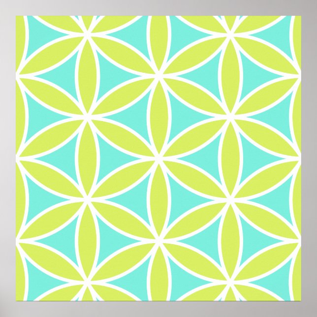 Blume des Lebens Große Ptn Aquamarin Limon & weiß Poster (Vorne)