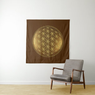 BLUME DES LEBENS - Heilige Geometrie Medaillon 1 Wandteppich