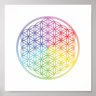 Blume des Lebens - Heilige Geometrie Regenbogenmus Poster