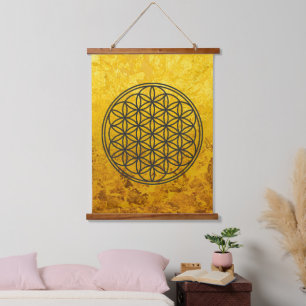 BLUME DES LEBENS - Heilige Geometrie Symbol Kontur Wandteppich Mit Holzrahmen