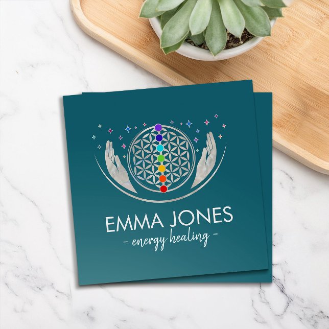 Blume des Lebens, Heilung der Hände, Chakren Quadratische Visitenkarte (Von Creator hochgeladen)