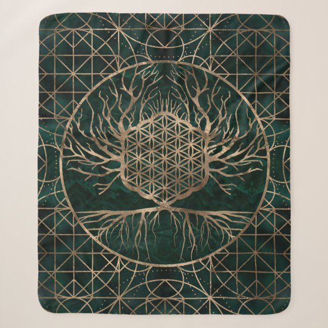 Blume des Lebens im Baum von Leben Malachit und Sherpadecke (Vorderseite)