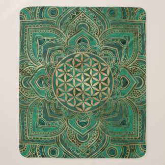 Blume des Lebens im Lotos - Malachit und Gold Sherpadecke