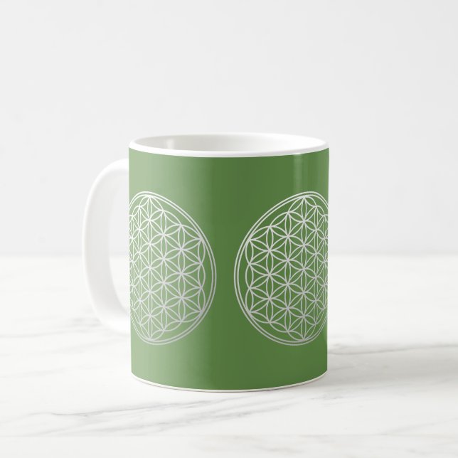Blume des Lebens in Gradient Weiß Kaffeetasse (Vorderseite Links)