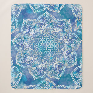Blume des Lebens in Lotus - Aquarellblau Sherpadecke