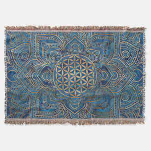 Blume des Lebens in Lotus - Blauer Marmor und Gold Decke