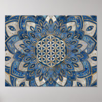 Blume des Lebens in Lotus - Blauer Marmor und Perl