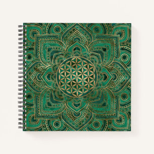 Blume des Lebens in Lotus - Malachit und Gold Notizbuch